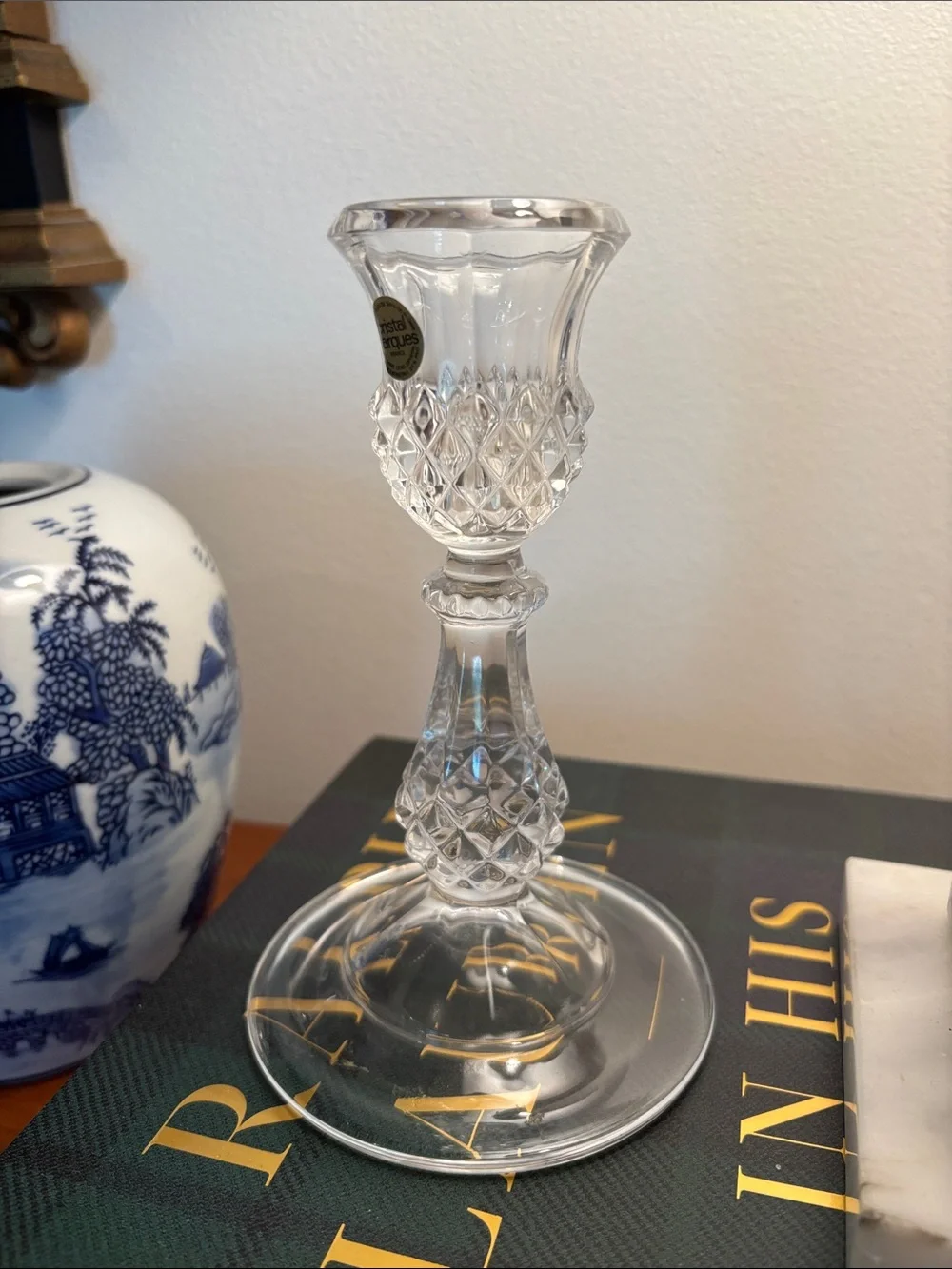 Cristal d’Arques Cut Crystal Diamond-Pattern Candlestick Holder - Clear
